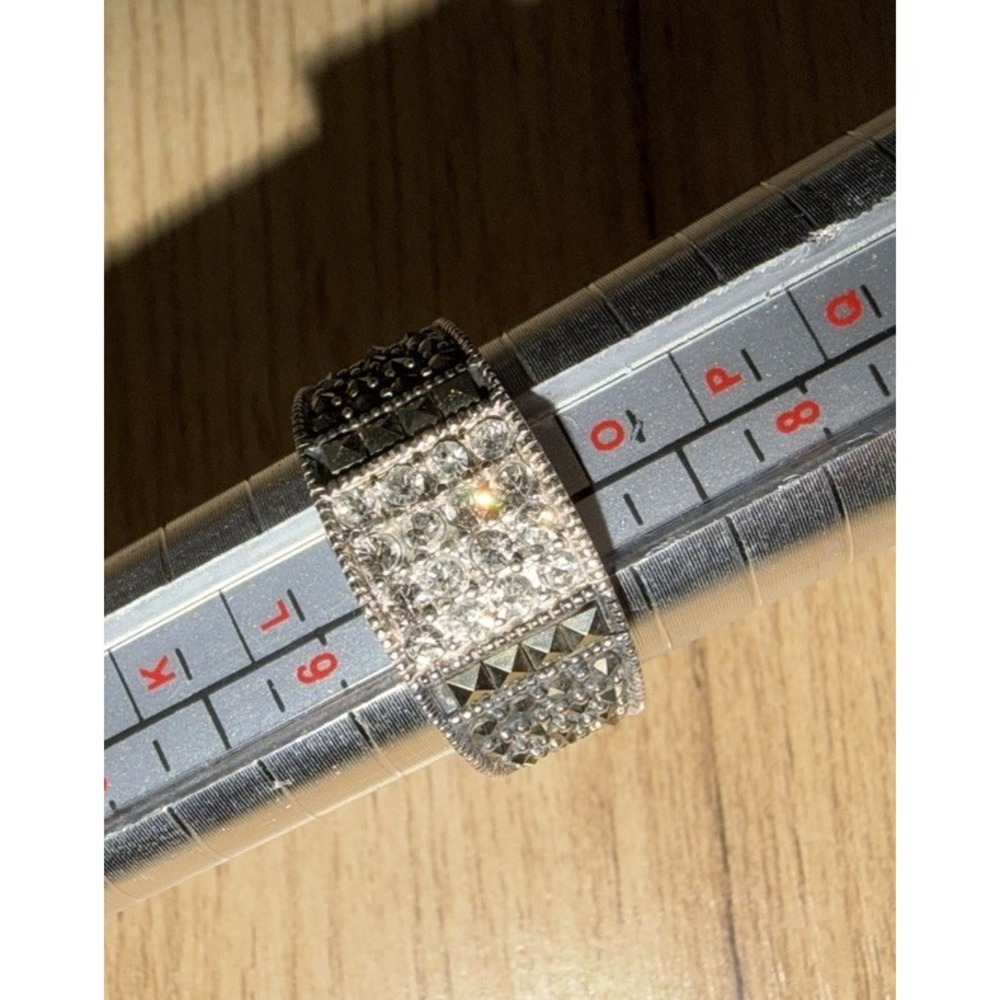 Vintage Style 925 A Sterling Silver Marcasite & CZ Band Ring Sz 6.75